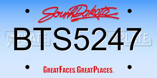 BTS5247 South Dakota License Plate