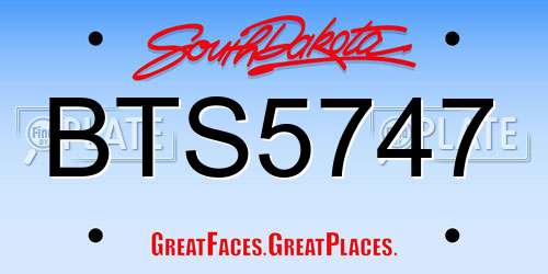 BTS5747 South Dakota License Plate