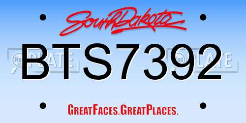 BTS7392 South Dakota License Plate