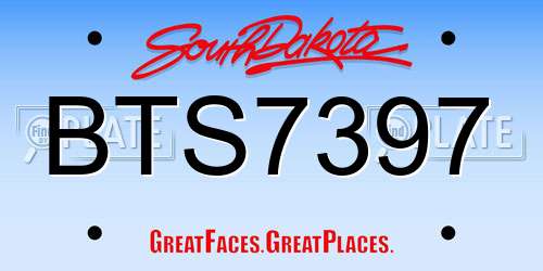 BTS7397 South Dakota License Plate