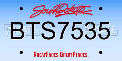 BTS7535 South Dakota License Plate