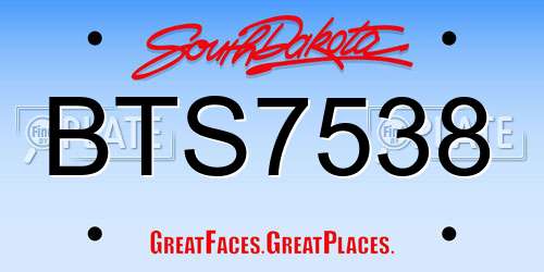 BTS7538 South Dakota License Plate