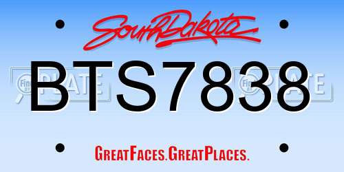 BTS7838 South Dakota License Plate