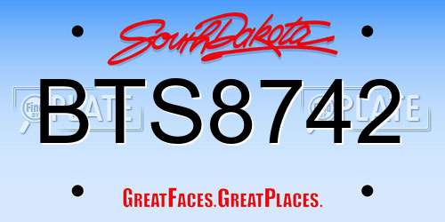 BTS8742 South Dakota License Plate