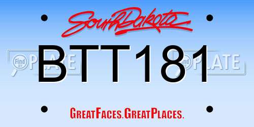 BTT181 South Dakota License Plate