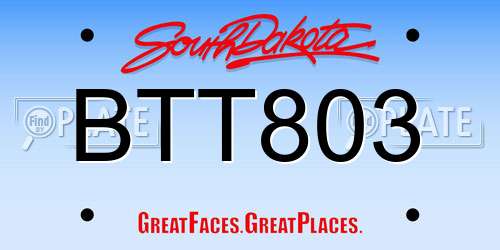 BTT803 South Dakota License Plate