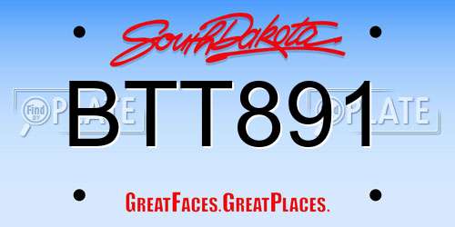 BTT891 South Dakota License Plate