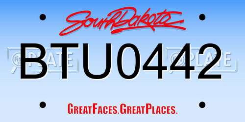 BTU0442 South Dakota License Plate