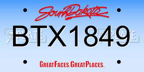 BTX1849 South Dakota License Plate