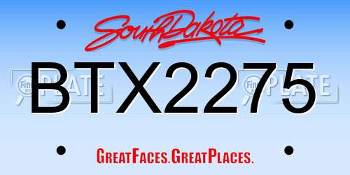 BTX2275 South Dakota License Plate