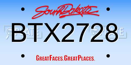 BTX2728 South Dakota License Plate