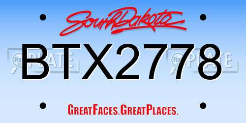 BTX2778 South Dakota License Plate