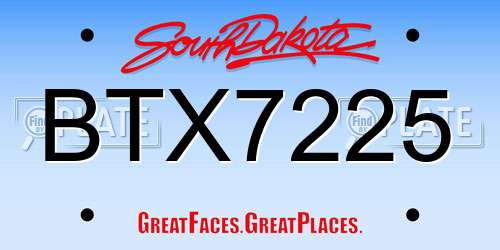 BTX7225 South Dakota License Plate