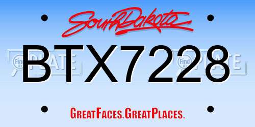 BTX7228 South Dakota License Plate
