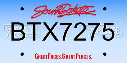 BTX7275 South Dakota License Plate