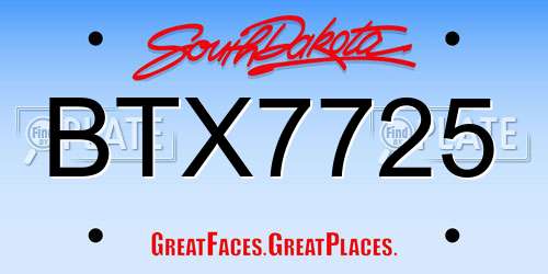 BTX7725 South Dakota License Plate