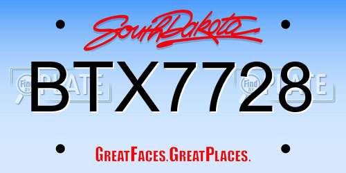 BTX7728 South Dakota License Plate