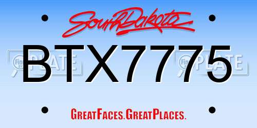 BTX7775 South Dakota License Plate