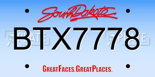 BTX7778 South Dakota License Plate