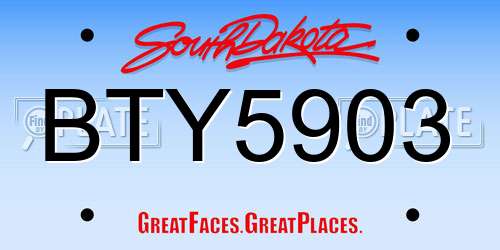 BTY5903 South Dakota License Plate