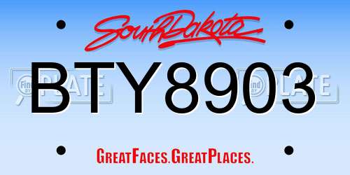 BTY8903 South Dakota License Plate