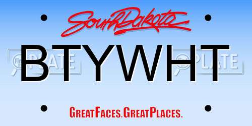 BTYWHT South Dakota License Plate