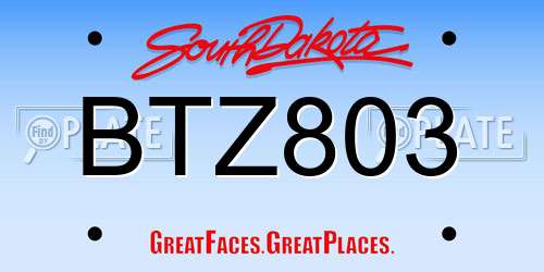 BTZ803 South Dakota License Plate