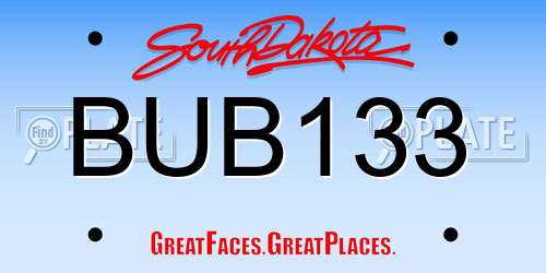 BUB133 South Dakota License Plate