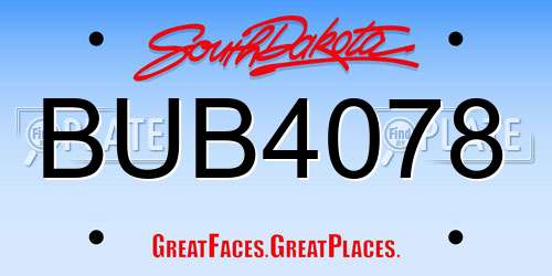 BUB4078 South Dakota License Plate