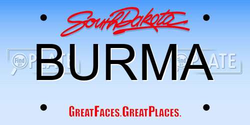 BURMA South Dakota License Plate