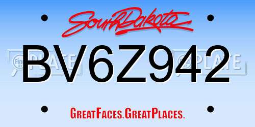 BV6Z942 South Dakota License Plate