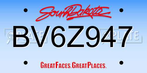 BV6Z947 South Dakota License Plate