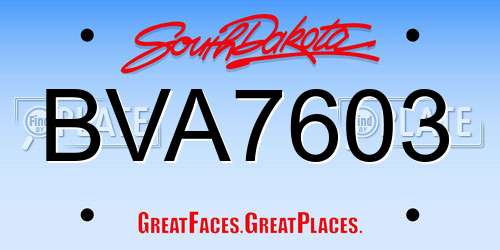 BVA7603 South Dakota License Plate