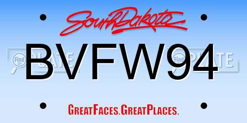 BVFW94 South Dakota License Plate