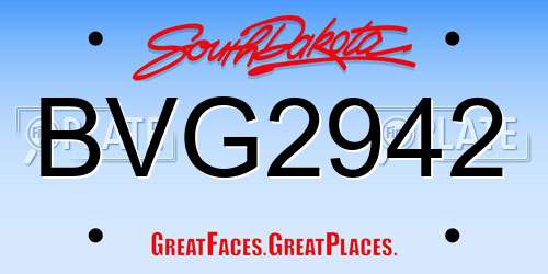 BVG2942 South Dakota License Plate