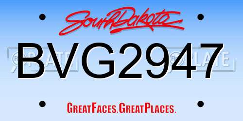 BVG2947 South Dakota License Plate
