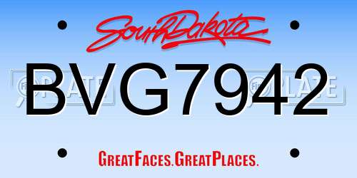 BVG7942 South Dakota License Plate