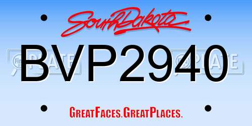 BVP2940 South Dakota License Plate