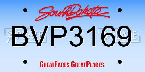 BVP3169 South Dakota License Plate
