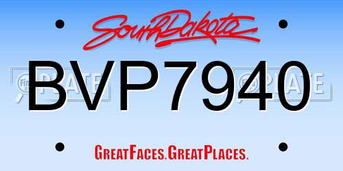 BVP7940 South Dakota License Plate