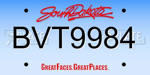BVT9984 South Dakota License Plate