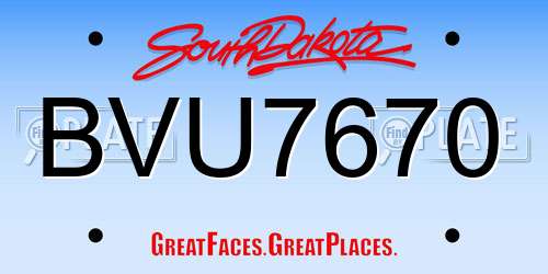 BVU7670 South Dakota License Plate