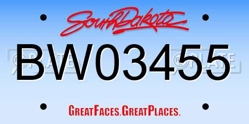 BW03455 South Dakota License Plate