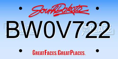 BW0V722 South Dakota License Plate