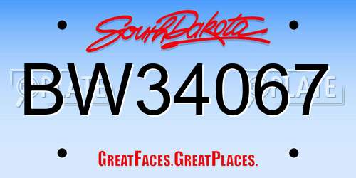 BW34067 South Dakota License Plate