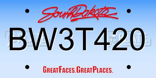 BW3T420 South Dakota License Plate