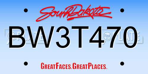 BW3T470 South Dakota License Plate