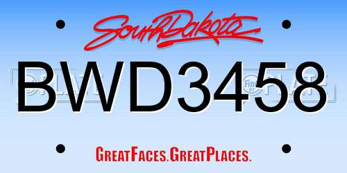BWD3458 South Dakota License Plate