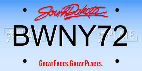 BWNY72 South Dakota License Plate