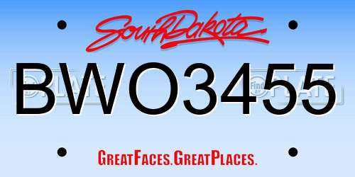 BWO3455 South Dakota License Plate